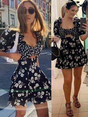 Alice McCall Izabella Mini Dress Black‎ White Floral Off Shoulder Size 8